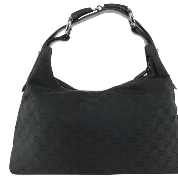 Gucci Monogram GG Black Horsebit handle Canvas Material Hobo Bag large - Picture 2 of 9